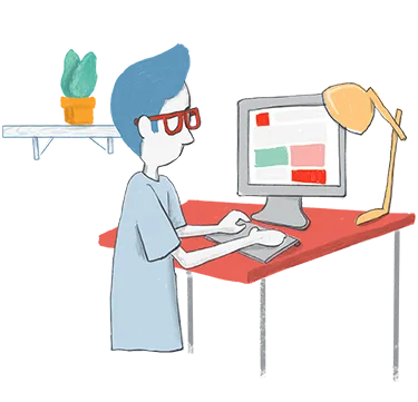 illustration of a woman seated with a laptop