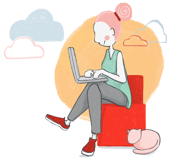illustration of a woman seated with a laptop