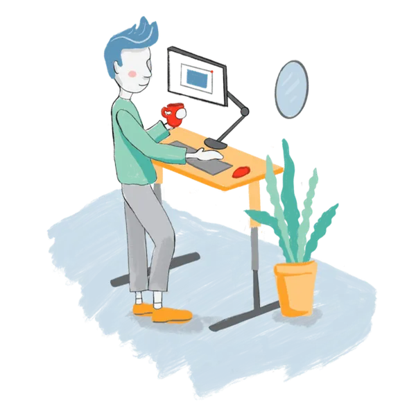 illustration of a person using a computer at a standing desk