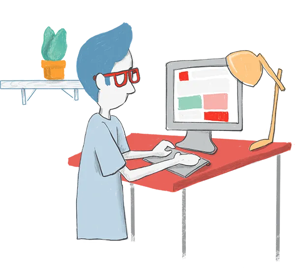 illustration of a woman seated with a laptop