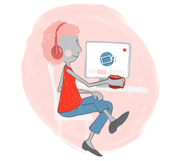 illustration of a woman seated with a laptop