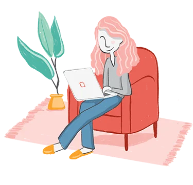illustration of a woman seated with a laptop