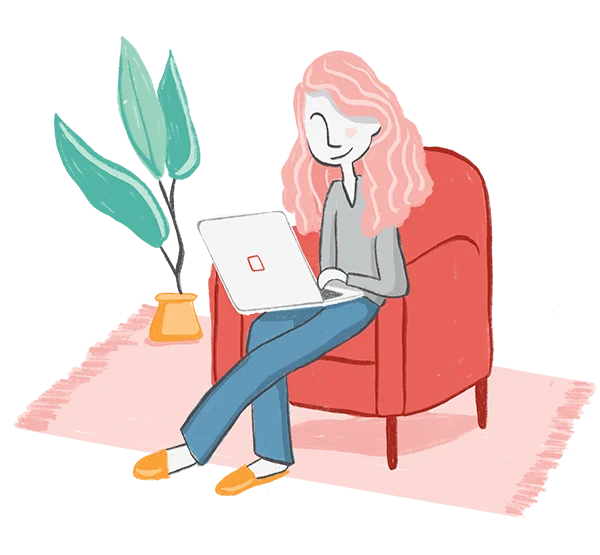 illustration of a woman seated with a laptop