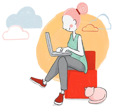 illustration of a woman seated with a laptop