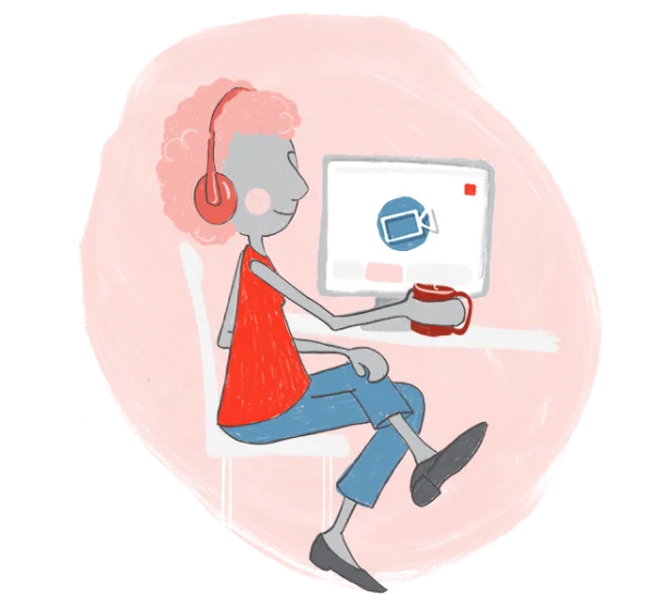 illustration of a woman seated with a laptop