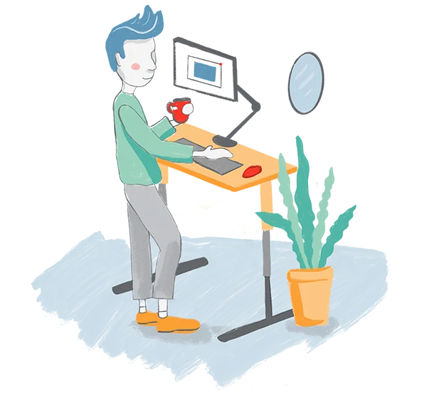 illustration of a person using a computer at a standing desk