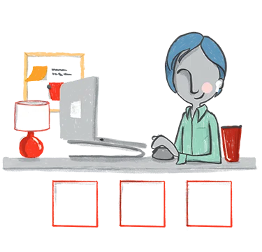 illustration of a woman seated with a laptop