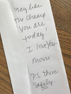 continued's educational technology director Leigha Jansen leaves a note for her son.